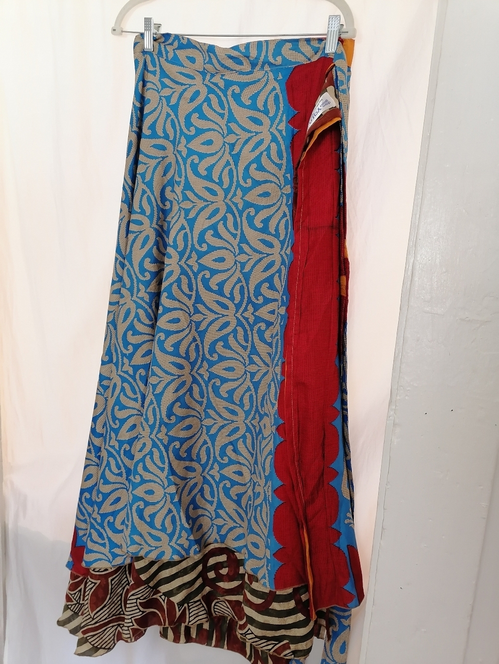 Darn Good Yarn Silk Sari Wrap Skirt Goddess Full, Ankle Length , 66 inches wide.